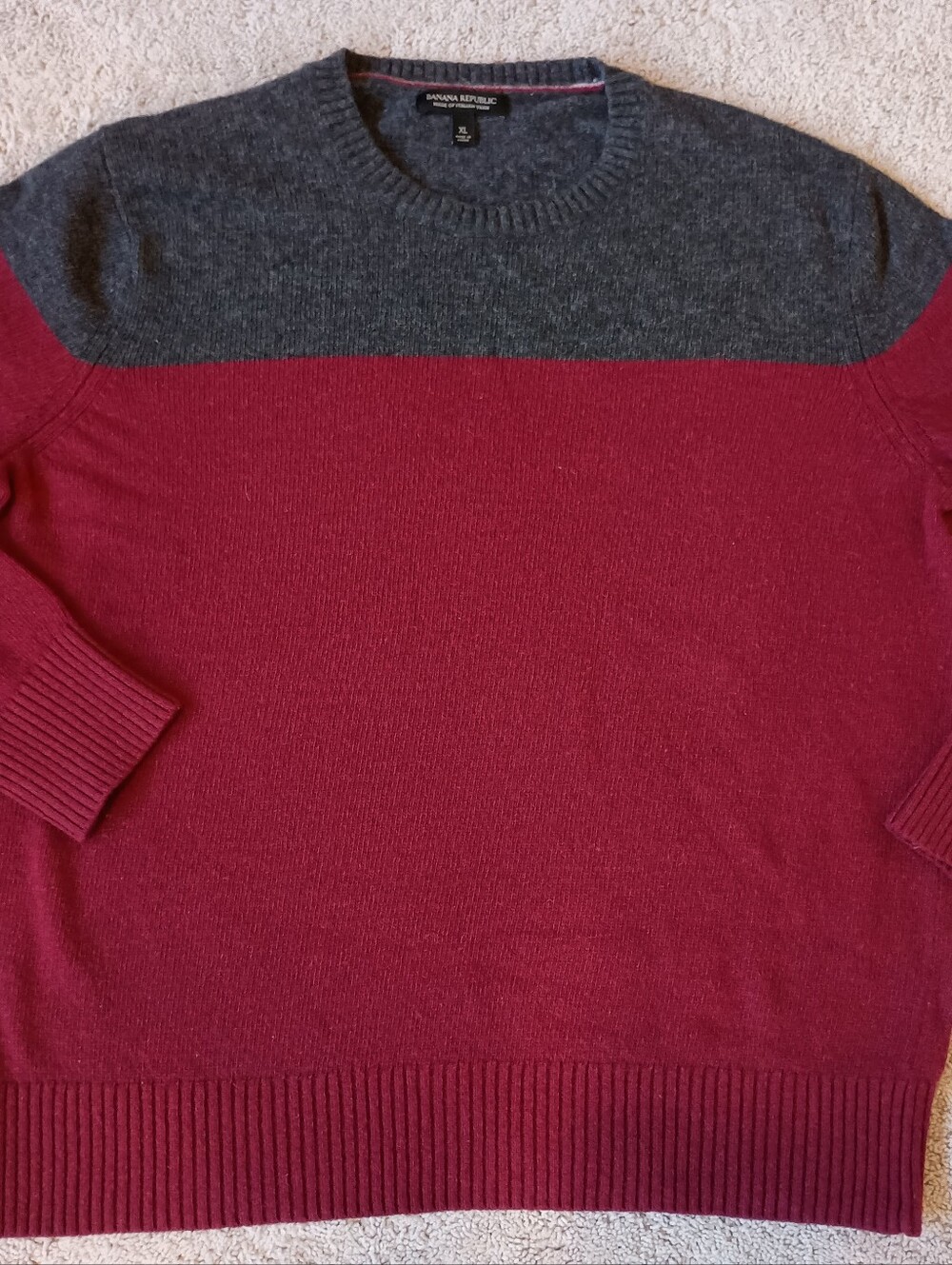 Banana Republic Men's Two-Tone Crewneck Sweater - Wine & Charcoal